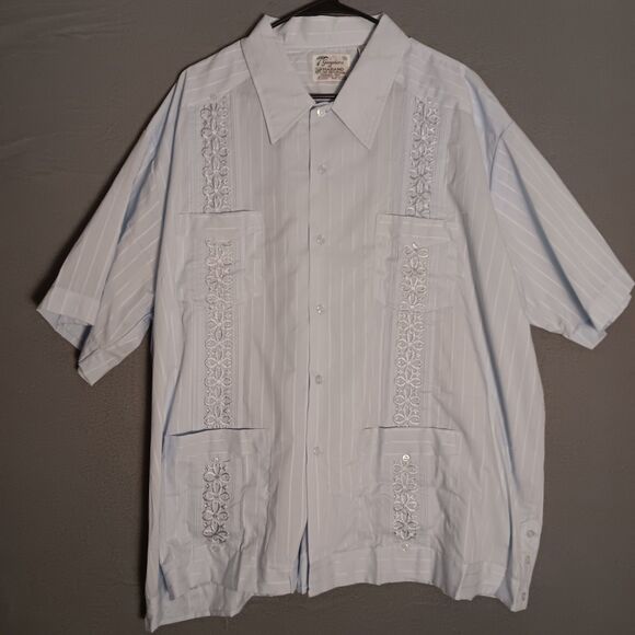 90s Genuine Guayabera Haband Cuban Style AQUA blue Embroidered Shirt XXL -NWOT - Picture 11 of 15